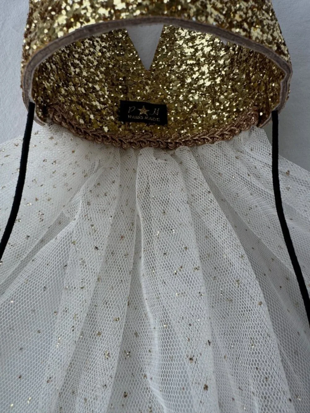 P H Handmade Gold Glitter Crown Veil Kids Princess Boutique Accessory